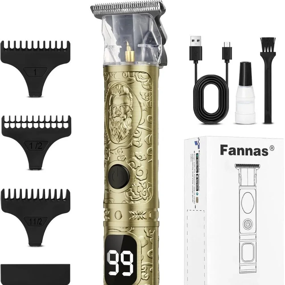Professional Cordless Hair Clippers for Men Zero Gap T-Blade Beard Trimmer LCD